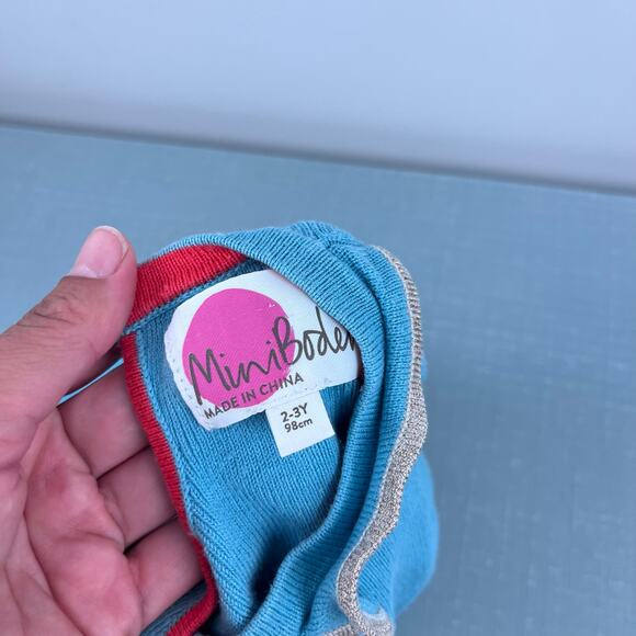 Mini Boden Long Sleeve Metallic Blue Knit Collared Dress 2-3 - Picture 4 of 6